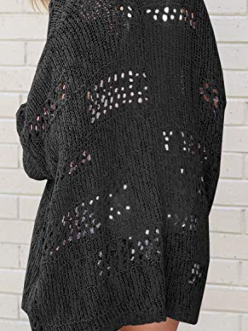 Crochet Knit Sweater Cardigan Boho Open Front Oversized Long Sleeve - Picture 3 of 7